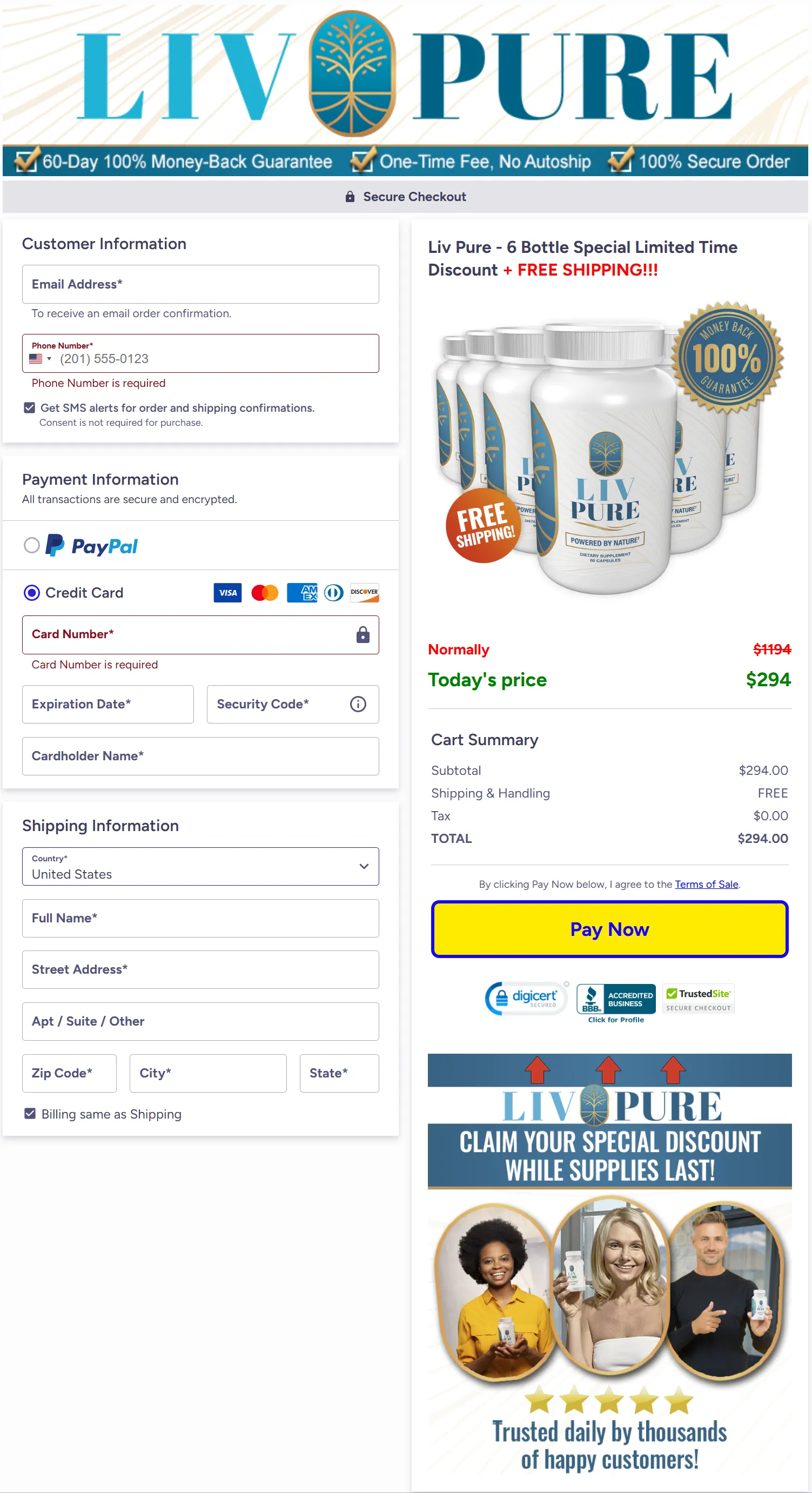 Liv Pure order-page